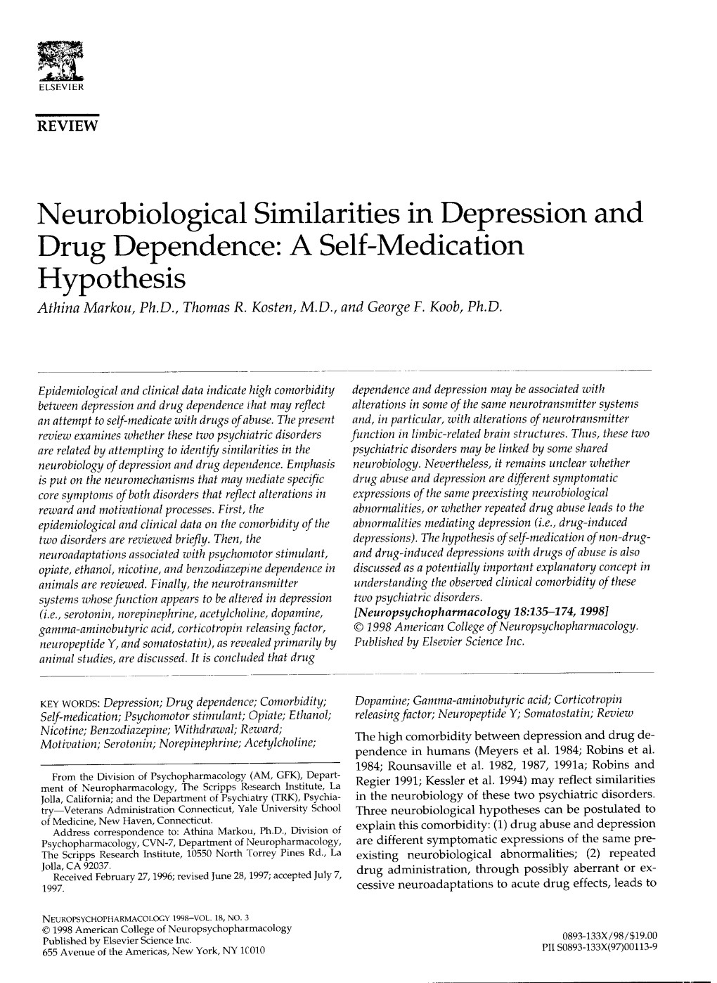 self medication hypothesis of depression