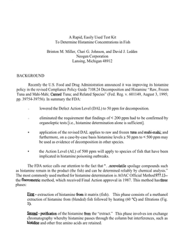 A Rapid, Easily Used Test Kit to Determine Histamine Concentrations in Fish