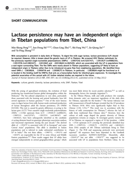 Lactase Persistence May Have an Independent Origin in Tibetan Populations from Tibet, China