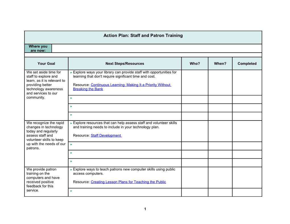 Online Action Plan: Technology Support