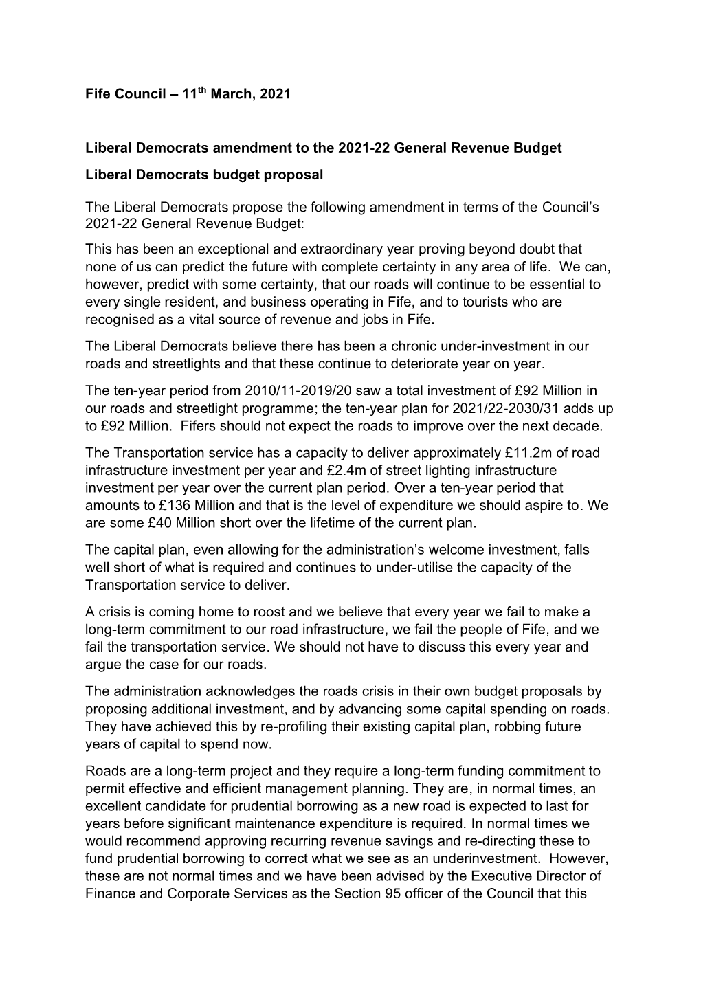 Liberal Democrats Budget Amendment 2021-22