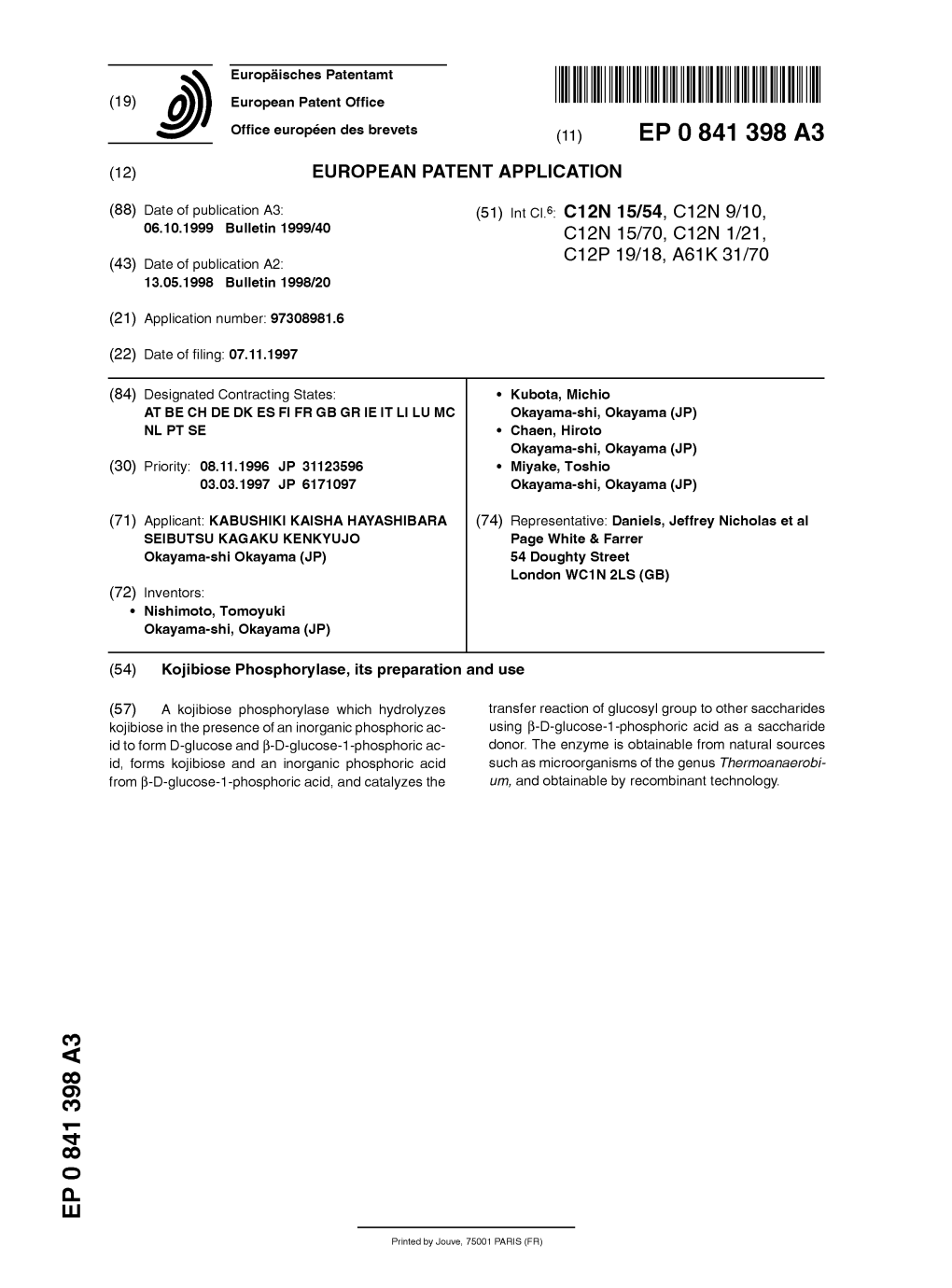 Kojibiose Phosphorylase, Its Preparation and Use