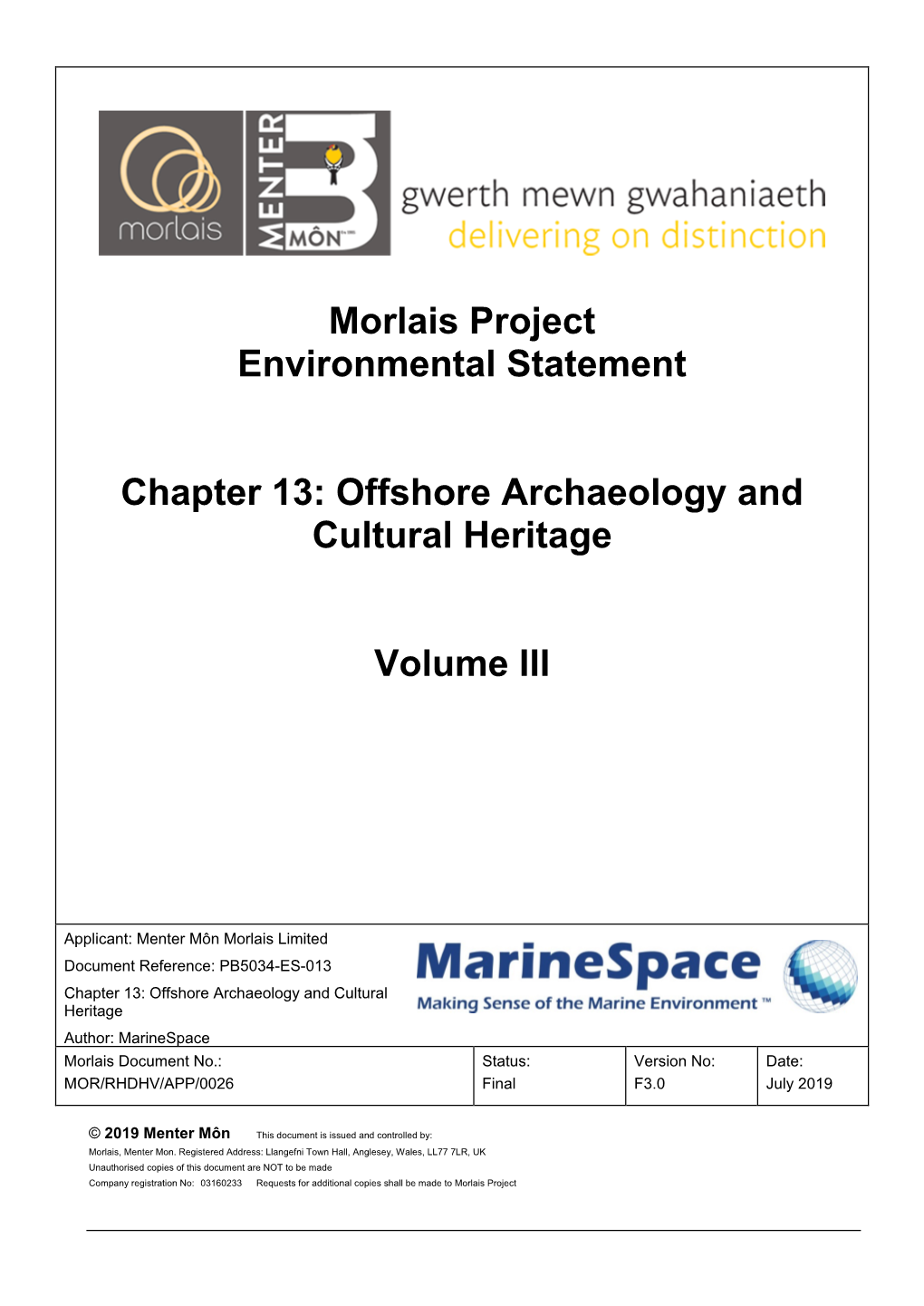 Morlais Project Environmental Statement Chapter 13: Offshore