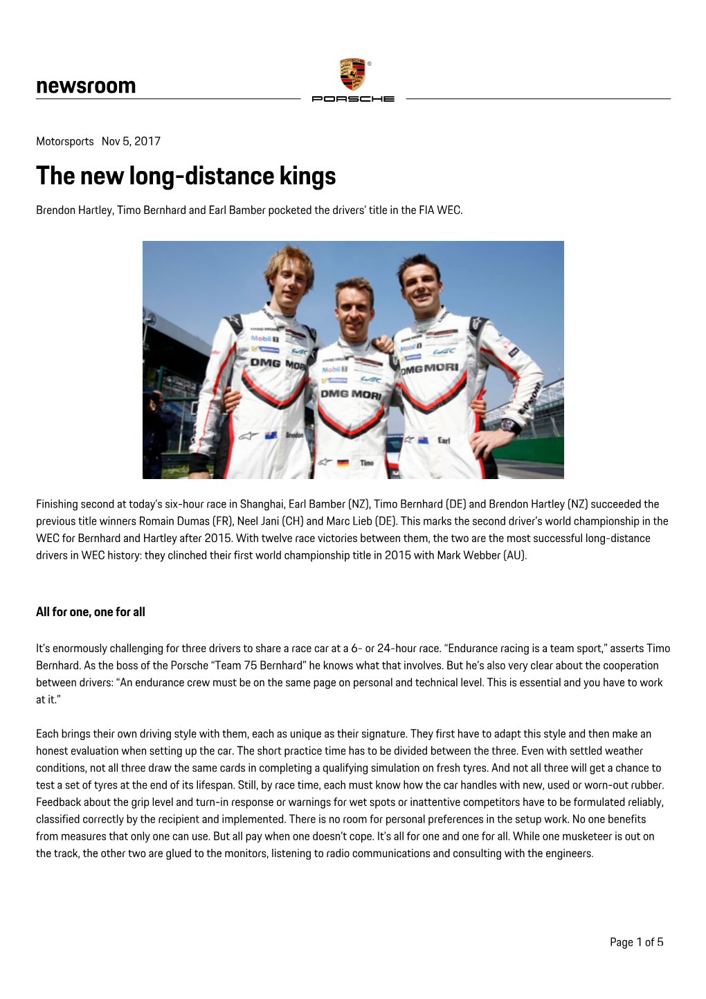 The New Long-Distance Kings Brendon Hartley, Timo Bernhard and Earl Bamber Pocketed the Drivers’ Title in the FIA WEC