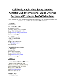 California Yacht Club & Los Angeles Athletic Club International Clubs