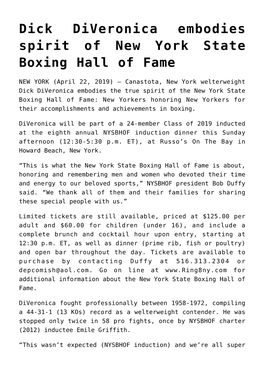 Dick Diveronica Embodies Spirit of New York State Boxing Hall of Fame