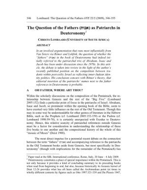 The Question of the Fathers (Twba) As Patriarchs in Deuteronomy1