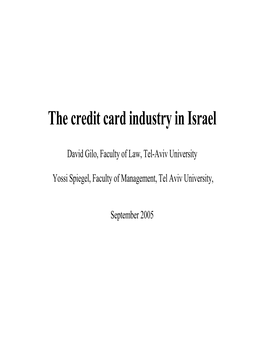 The Credit Card Industry in Israel