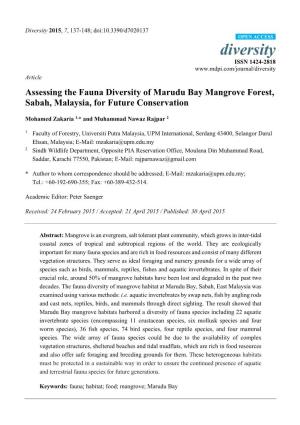 Assessing the Fauna Diversity of Marudu Bay Mangrove Forest, Sabah, Malaysia, for Future Conservation