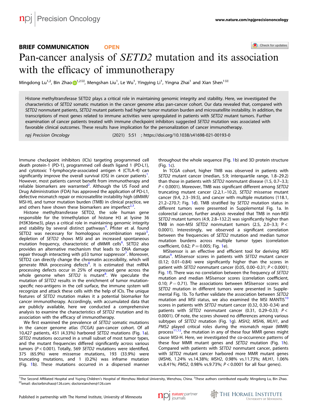 Pan-Cancer Analysis of SETD2 Mutation and Its Association With