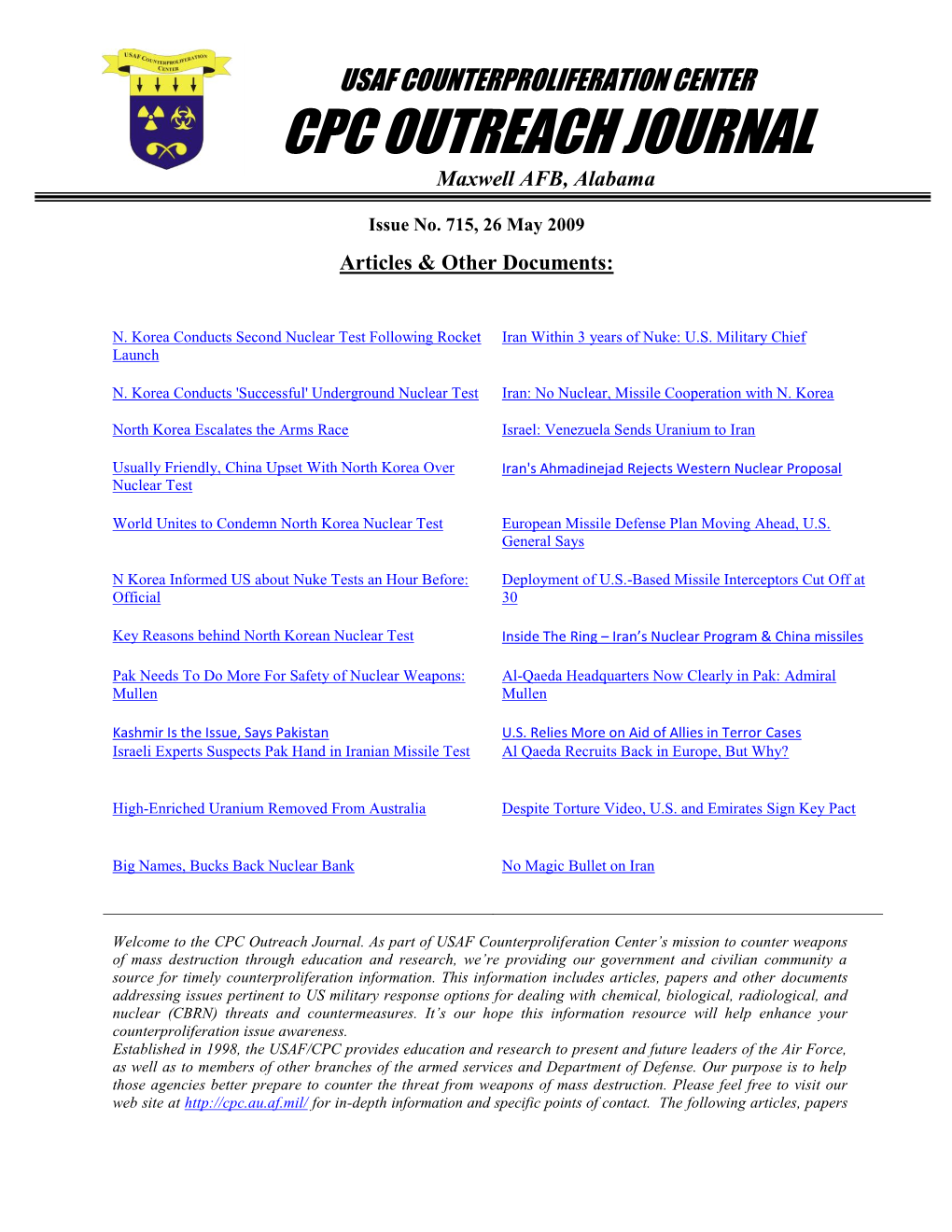 USAF Counterproliferation Center CPC Outreach Journal #715