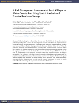 A Risk Management Assessment of Rural Villages in Abhar County, Iran Using Spatial Analysis and Disaster Readiness Surveys