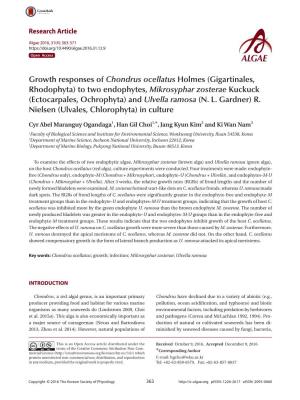 Growth Responses of Chondrus Ocellatus Holmes (Gigartinales