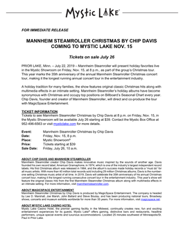 Mannheim Steamroller Christmas by Chip Davis Coming to Mystic Lake Nov