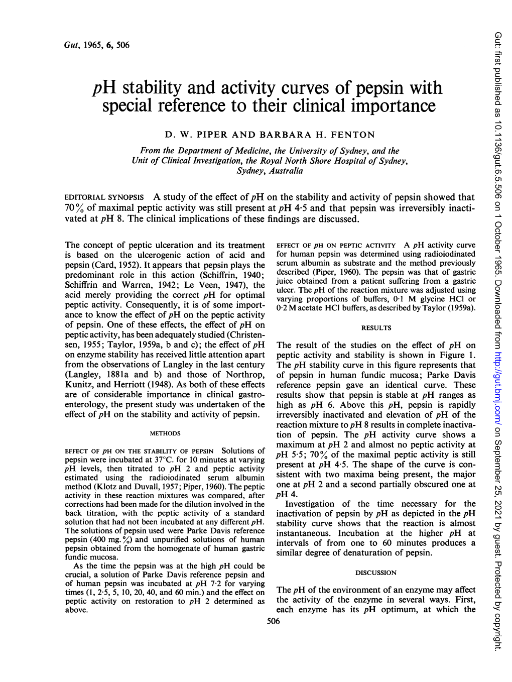 Ph Stability and Activity Curves of Pepsin with Special Reference to Their Clinical Importance