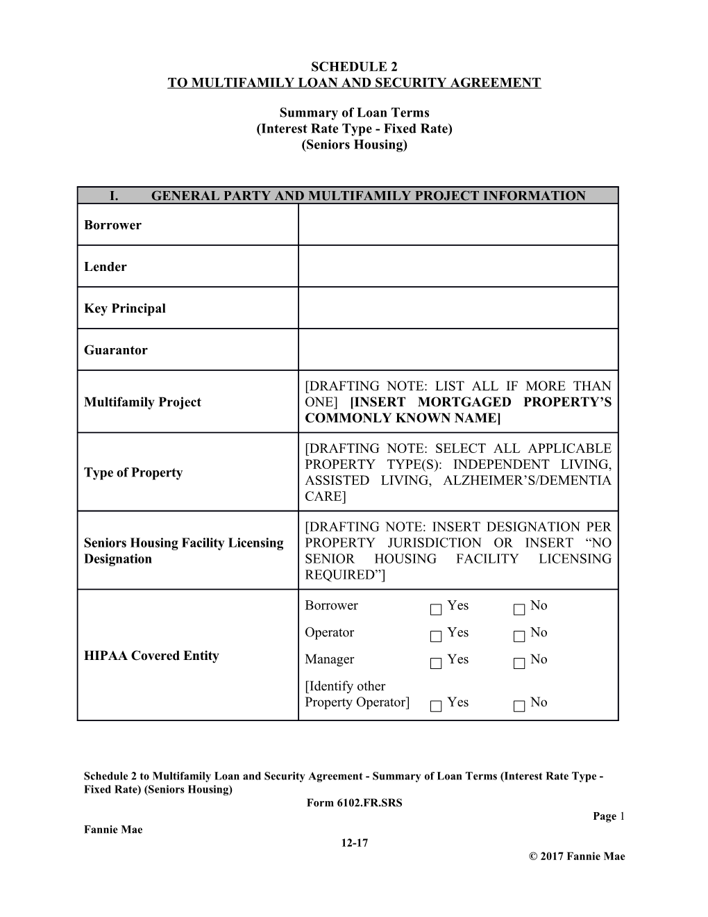 To Multifamily Loan and Security Agreement