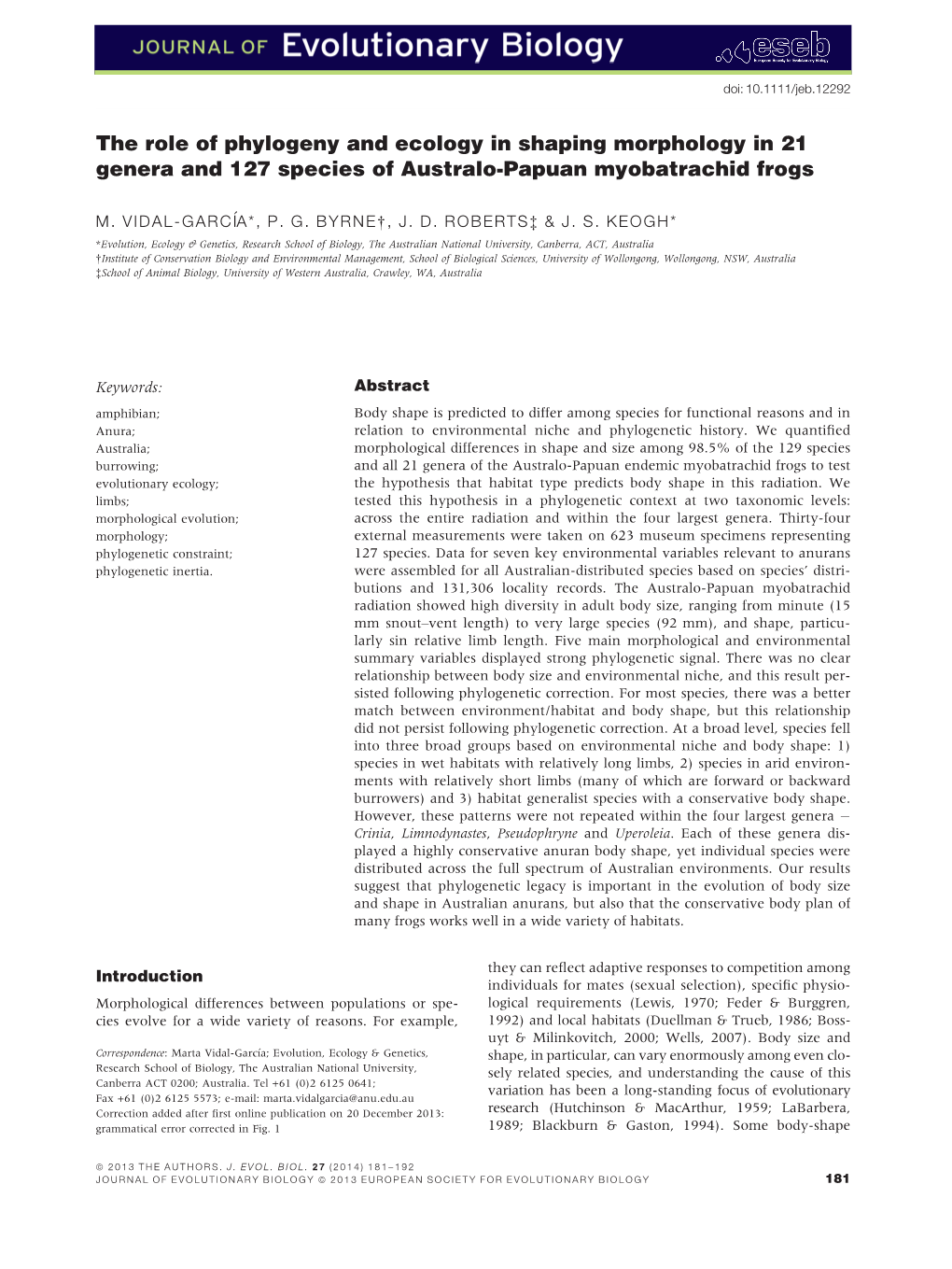 The Role of Phylogeny and Ecology in Shaping Morphology in 21 Genera and 127 Species of Australo-Papuan Myobatrachid Frogs