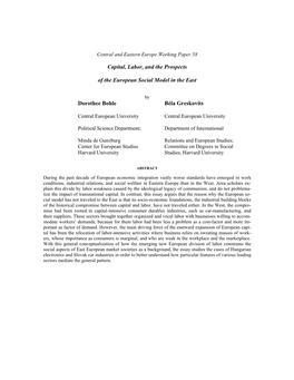 Capital, Labor, and the Prospects of the European Social Model in The