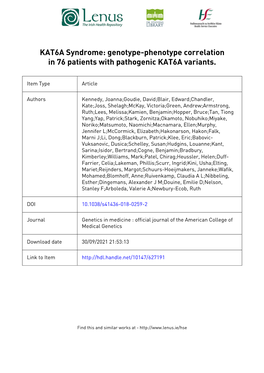 KAT6A Syndrome: Genotype-Phenotype Correlation in 76 Patients with Pathogenic KAT6A Variants