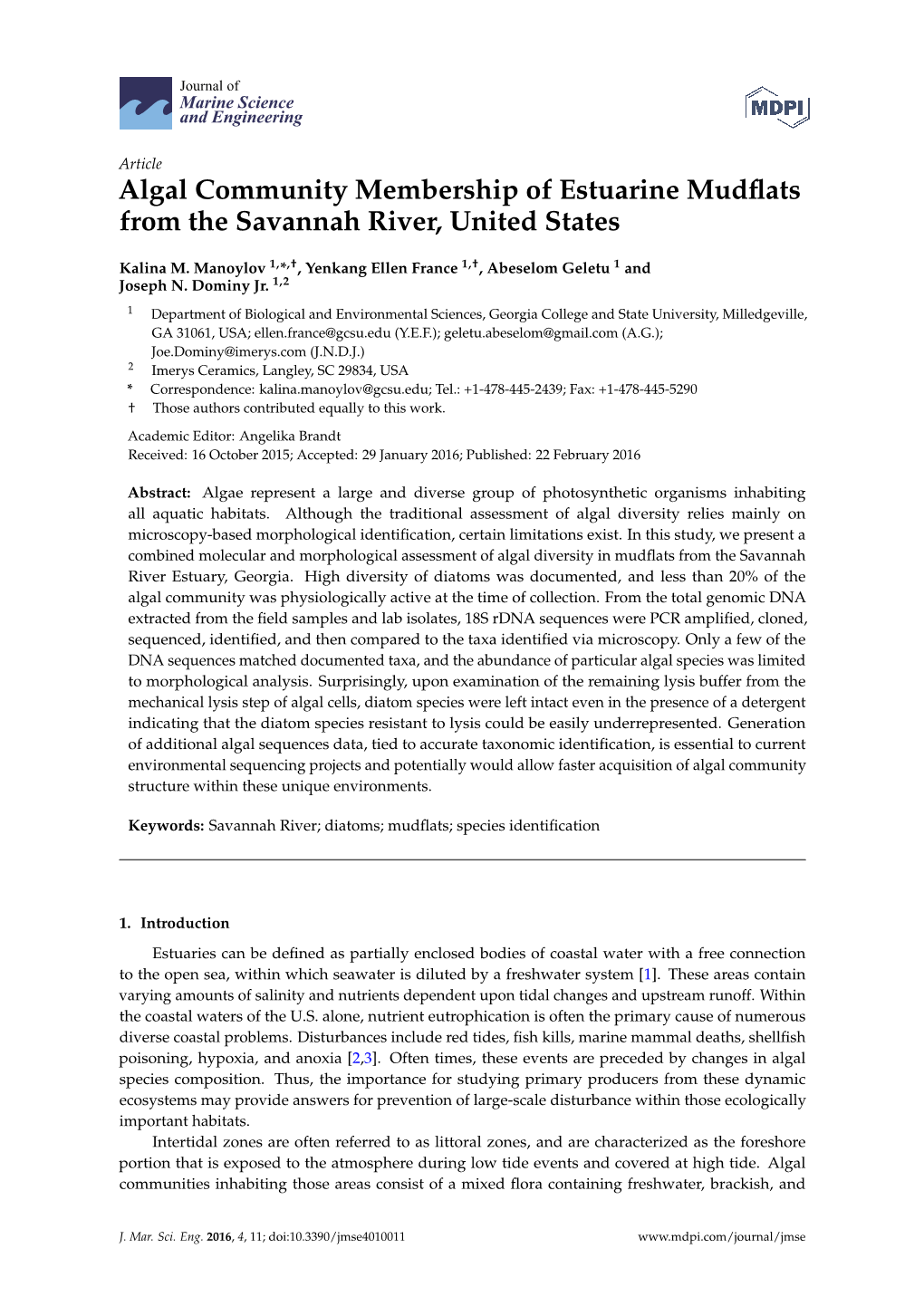 Algal Community Membership of Estuarine Mudflats from The