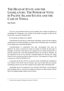 The Power of Veto in Pacific Island States and the Case of Tonga