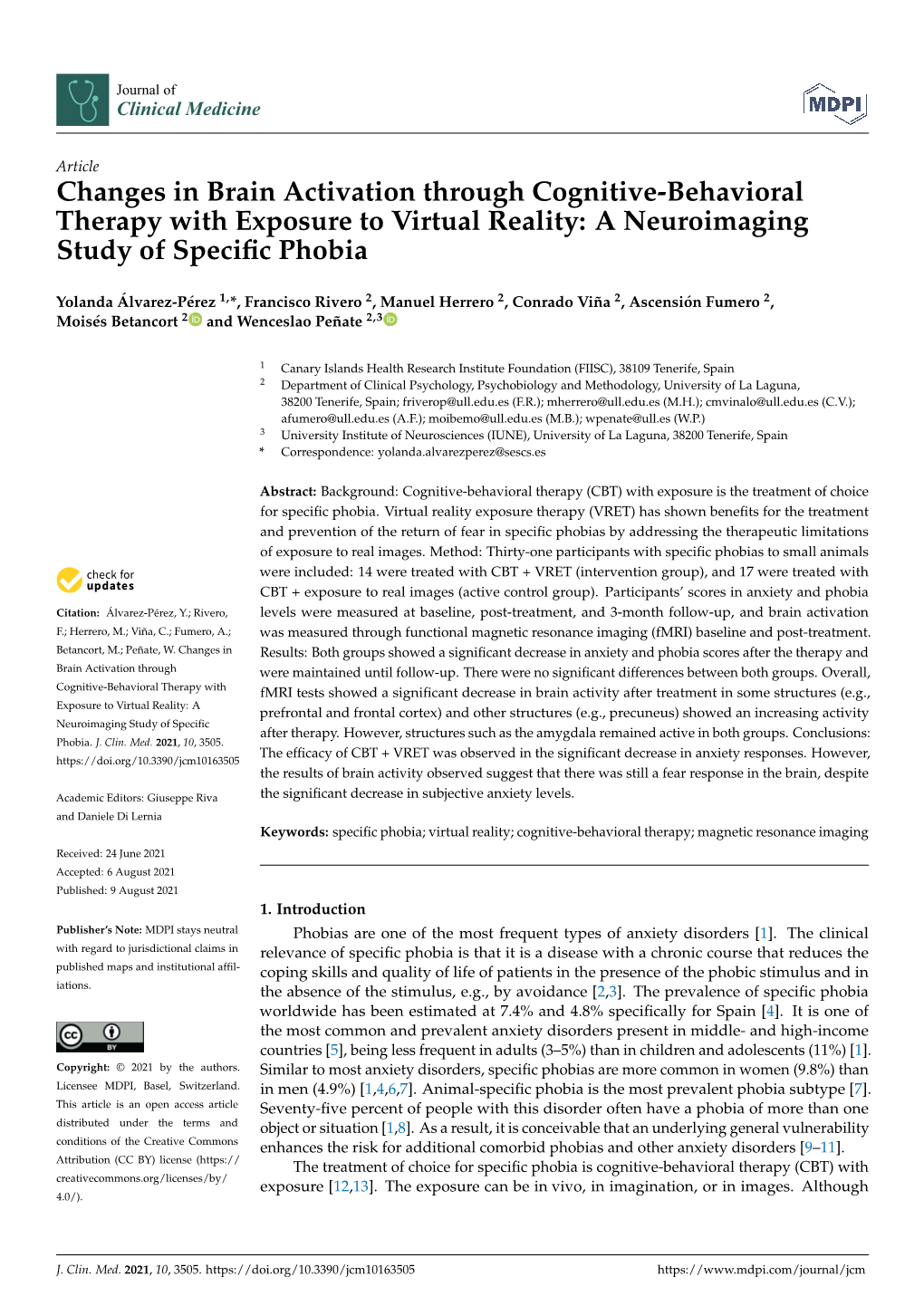 Changes in Brain Activation Through Cognitive-Behavioral Therapy with Exposure to Virtual Reality: a Neuroimaging Study of Speciﬁc Phobia