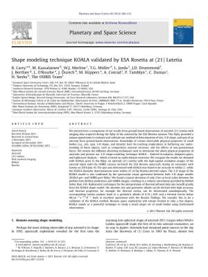 Shape Modeling Technique KOALA Validated by ESA Rosetta at (21) Lutetia