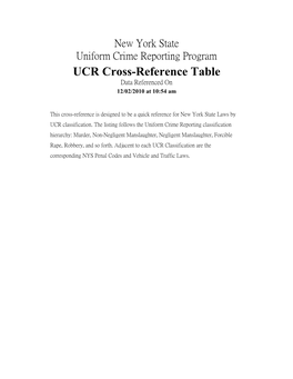 UCR Cross-Reference Table Data Referenced on 12/02/2010 at 10:54 Am