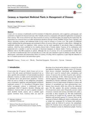 Caraway As Important Medicinal Plants in Management of Diseases