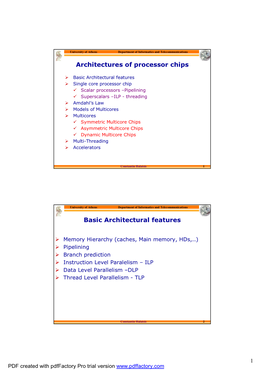 Architectures of Processor Chips Basic Architectural Features