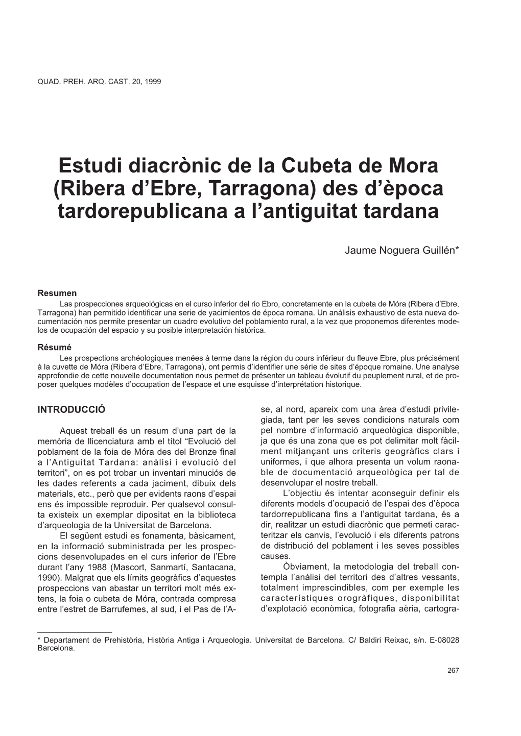 Estudi Diacrònic De La Cubeta De Mora (Ribera D'ebre, Tarragona)