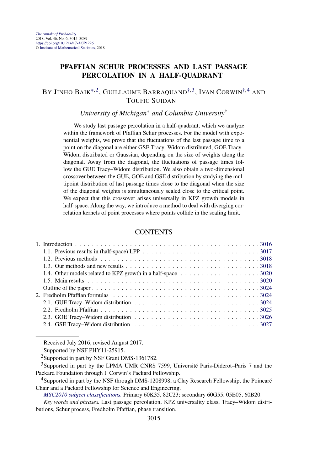 Pfaffian Schur Processes and Last Passage Percolation in a Half-Quadrant1