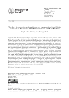 The Effect of Democratic Media Quality on User Engagement on Social Media: an Analysis of the Contents of Five Swiss News Media Outlets on Facebook