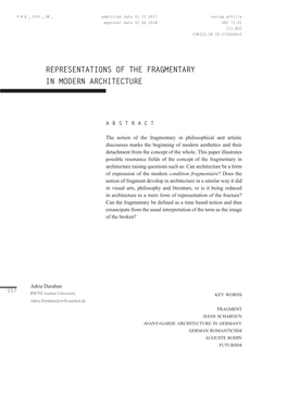 Representations of the Fragmentary in Modern Architecture