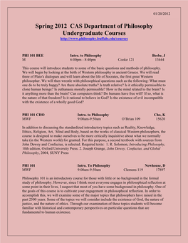 Spring 2012 CAS Department of Philosophy Undergraduate Courses