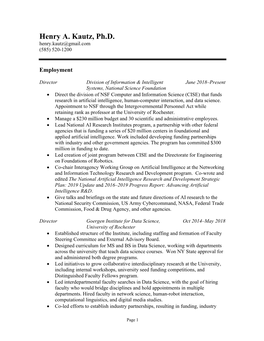 Henry A. Kautz, Ph.D. Henry.Kautz@Gmail.Com (585) 520-1200