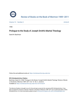 Prologue to the Study of Joseph Smith's Marital Theology