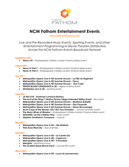 NCM Fathom Event List