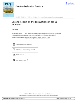 Second Report on the Excavations at Tell Ej- Judeideh