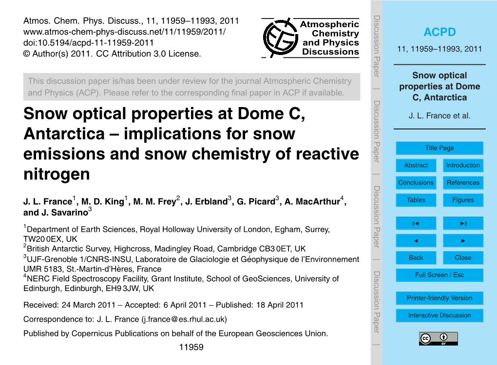 Snow Optical Properties at Dome C, Antarctica