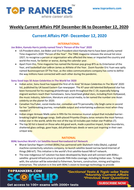 Current Affairs PDF- December 12, 2020
