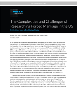 The Complexities and Challenges of Researching Forced Marriage in the US Reflections from a Qualitative Study