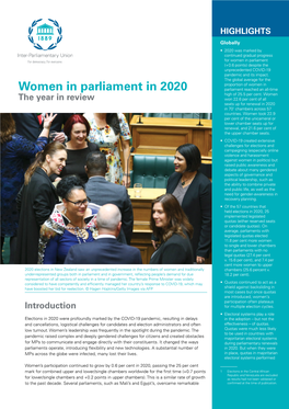 Women in Parliament in 2020 Parliament Reached an All-Time High of 25.5 Per Cent