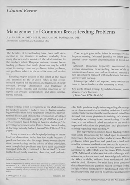 Management of Common Breast-Feeding Problems Joy Melnikow, Ml), MPH, and Joan M