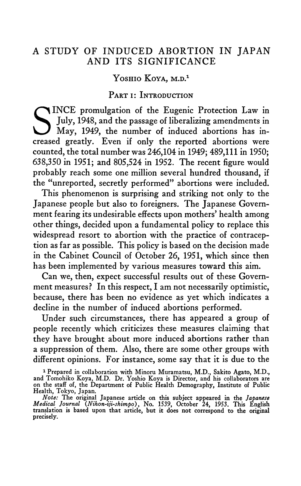 A Study of Induced Abortion in Japan and Its Significance