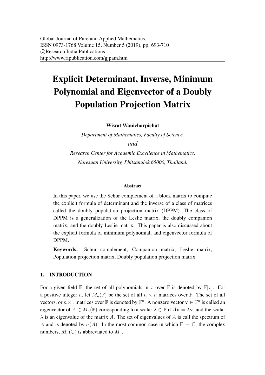 Explicit Determinant, Inverse, Minimum Polynomial and Eigenvector of a Doubly Population Projection Matrix