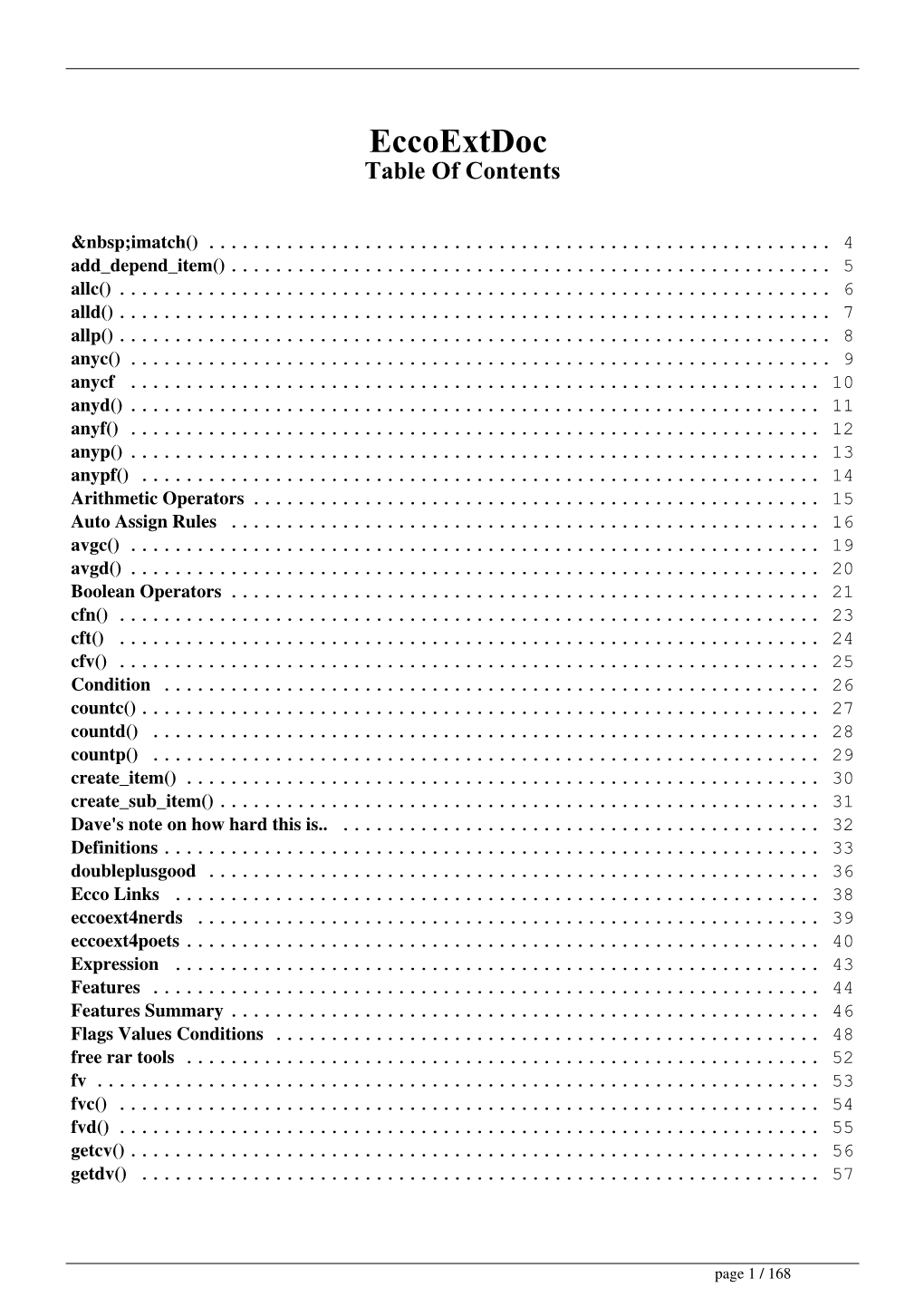 Eccoextdoc Table of Contents