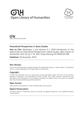 Introduction to the Special Issue on Postcolonial Perspectives in Game Studies