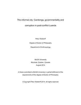 Candonga, Governmentality and Corruption in Post-Conflict Luanda