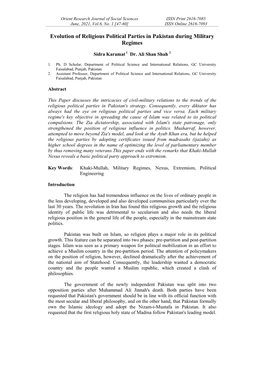 Evolution of Religious Political Parties in Pakistan During Military Regimes